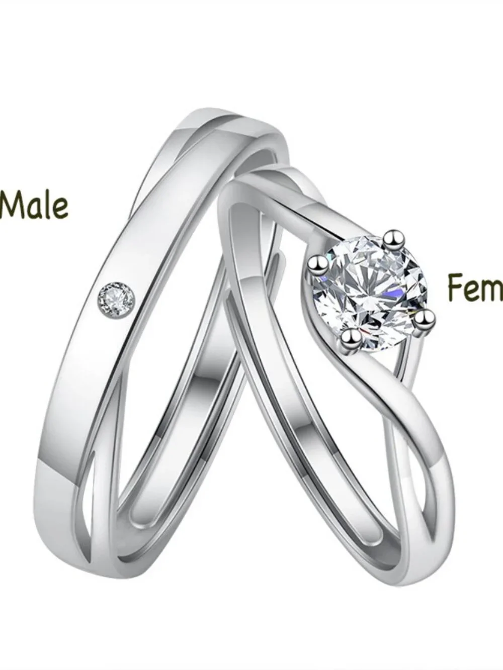 Solid 925 Sterling Silver Matching Couple Rings Set Adjustable His & Her